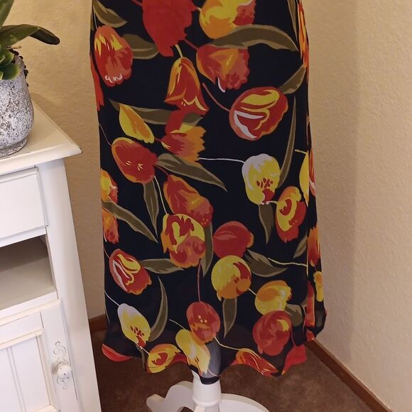 VINTAGE. Indian Tropical Fashion Floral Sleeveless Dress - Black and Red - Picture 3 of 8